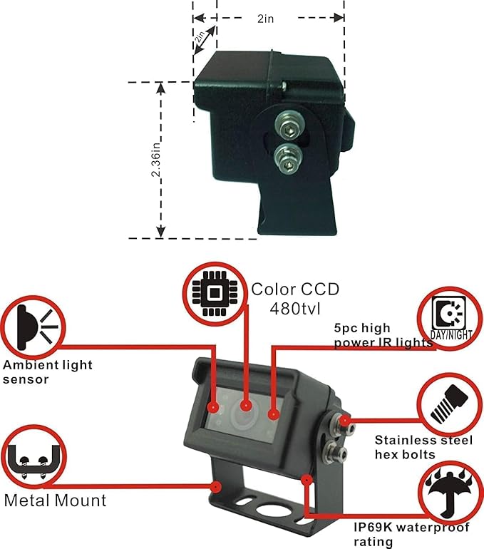 AHD 1080P Wired Reverse Rear View Backup Camera System, 2 IR Camera