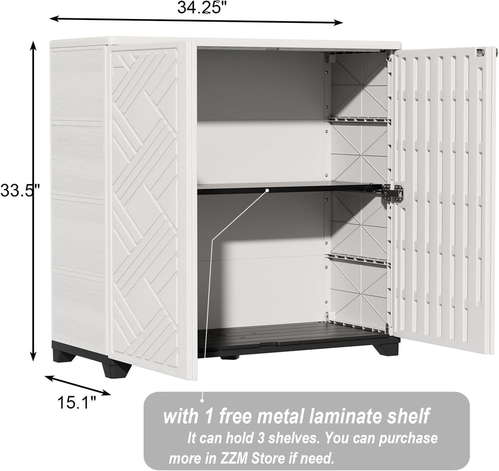 ZZM Indoor/Outdoor Storage Cabinet Waterproof, 34"x15"x34" Pla...