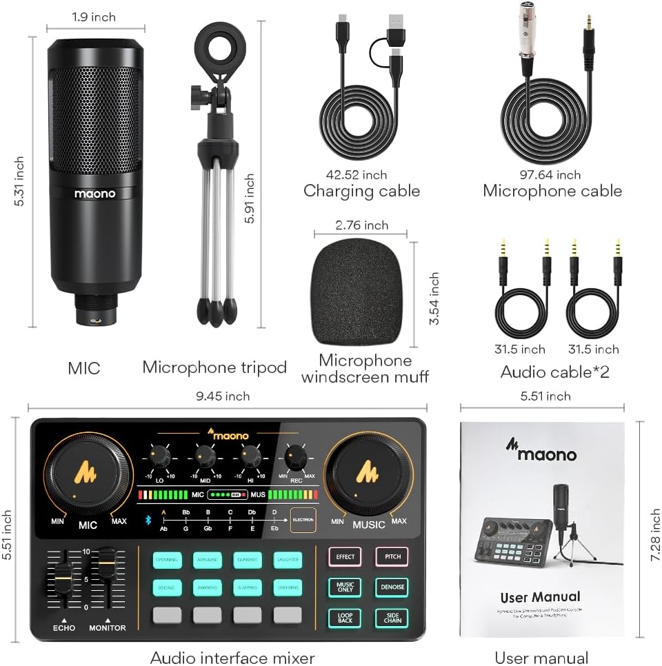 MAONO Podcast Equipment Bundle with Audio Mixer & 3.5mm Mic for Streaming