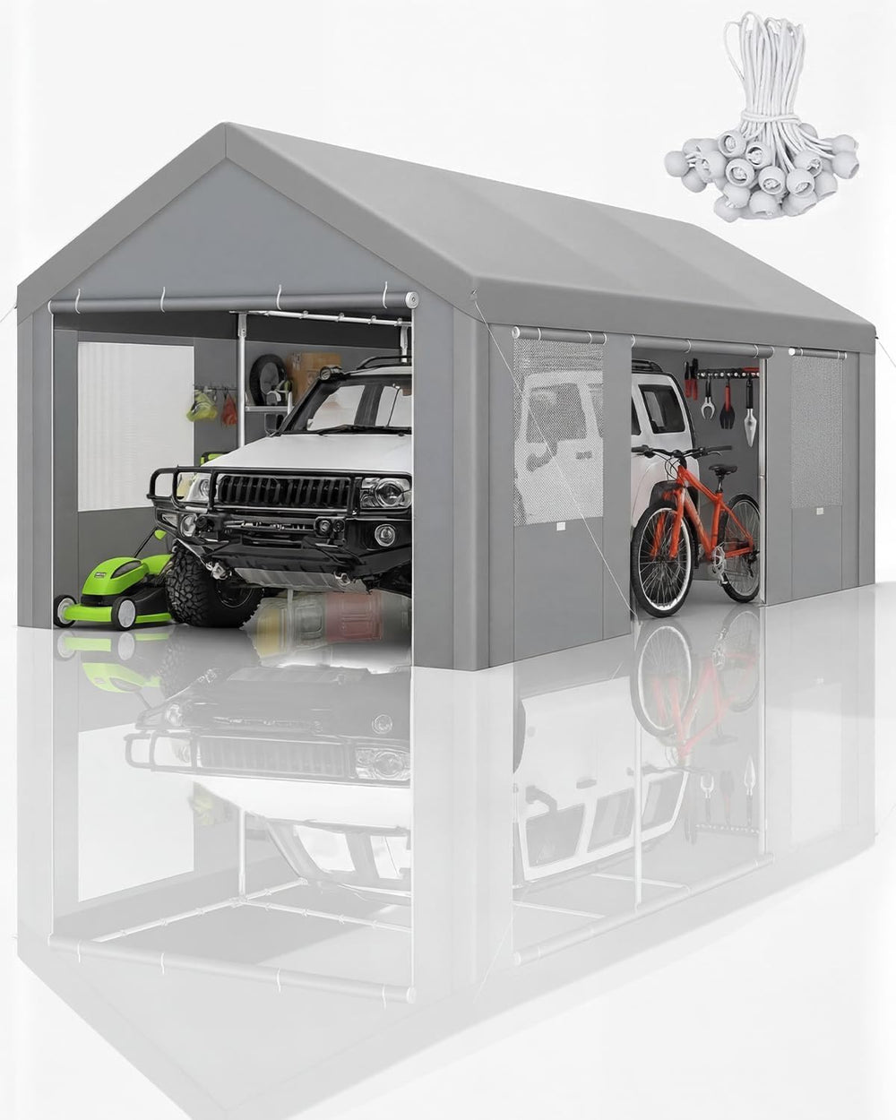 12x20 FT Heavy Duty Carport with Galvanized Frame, Gray