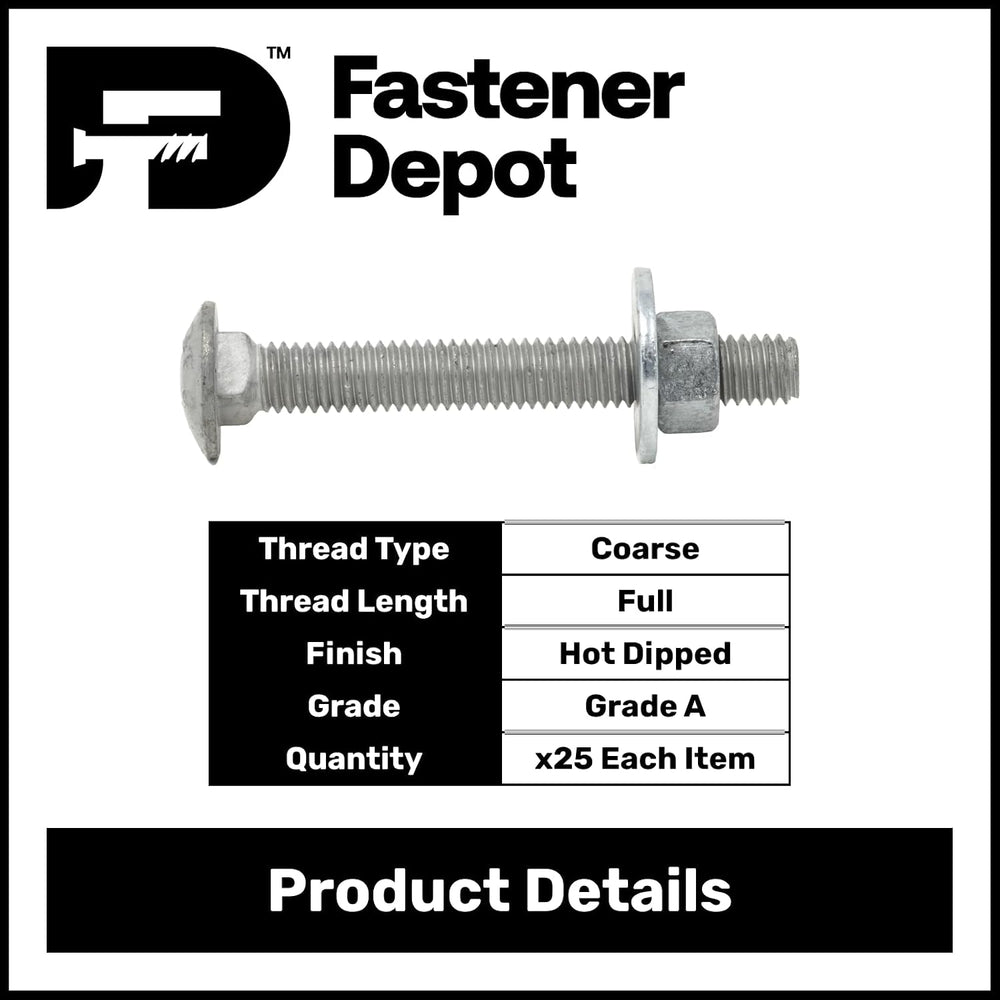 1/2"-13 x 5 (25 Sets) Hot Dipped Galvanized Carriage Bolt Kit for Exteri...