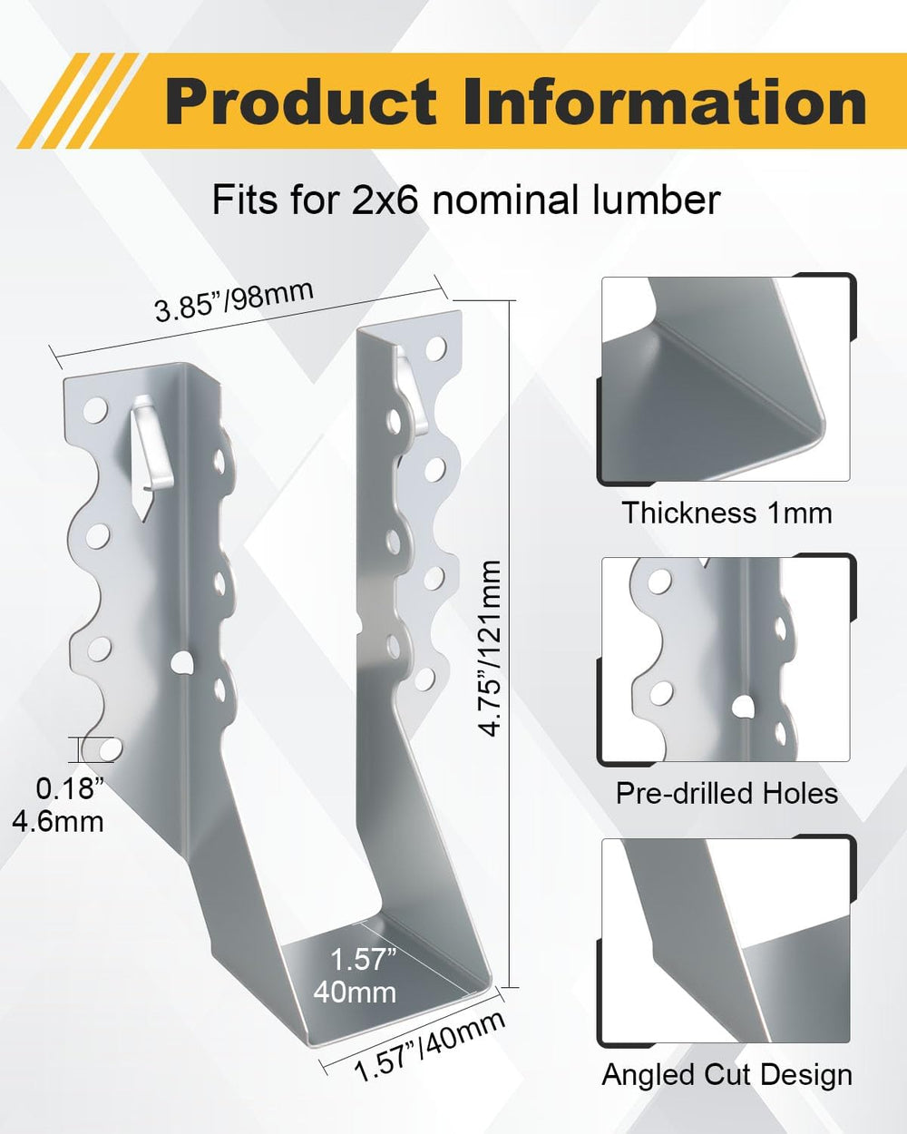 25 Pcs 2x6 Joist Hangers for Wood, 20 Gauge Galvanized Face Mount Joist Hange...