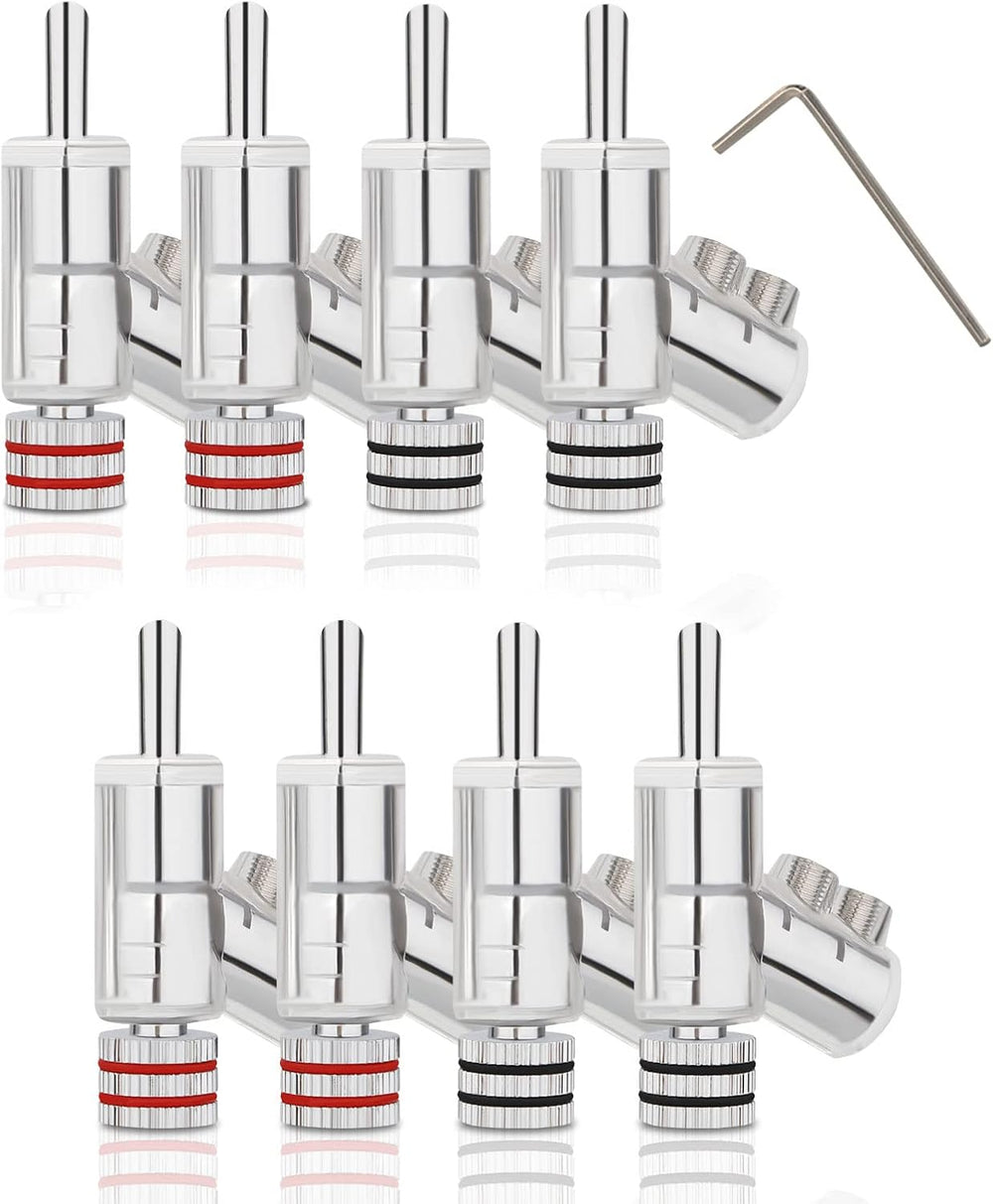 Monosaudio 8Pcs Locking Banana Plug 45 Degree Double Screw(Rhodium Plated)