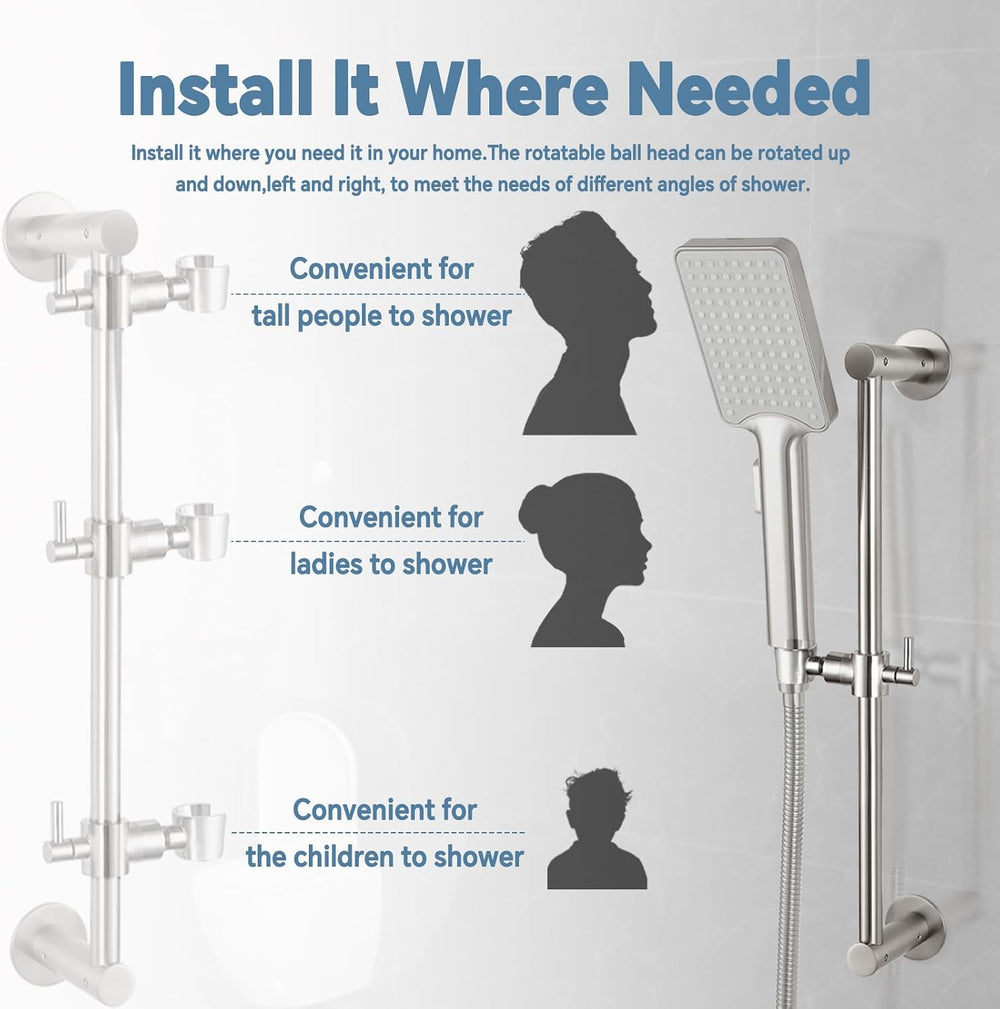 Shower Slide Bar Adjustable Handheld Shower Head Holder Wall Mount - 15inch A...