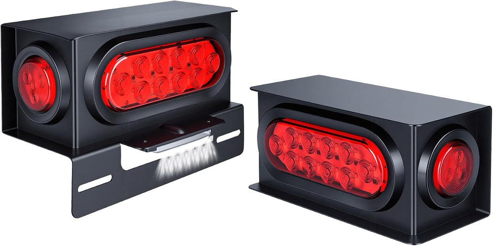 2PCS Steel Trailer Light Boxes Housing Kit with Red Tail Lights, Red Side Mar...