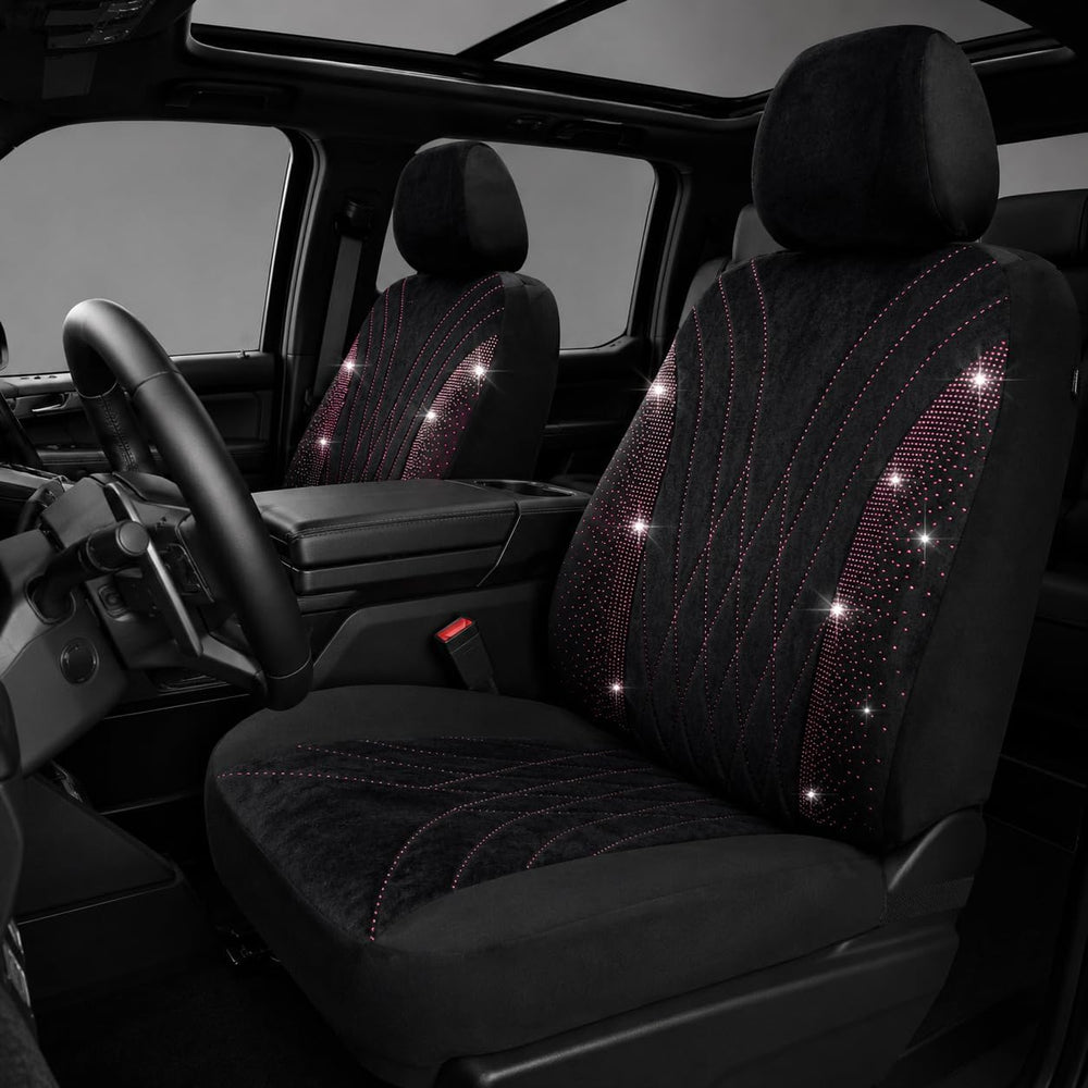 Hot Pink Diamond Bling Cute Car Seat Cover Front Black for Girl