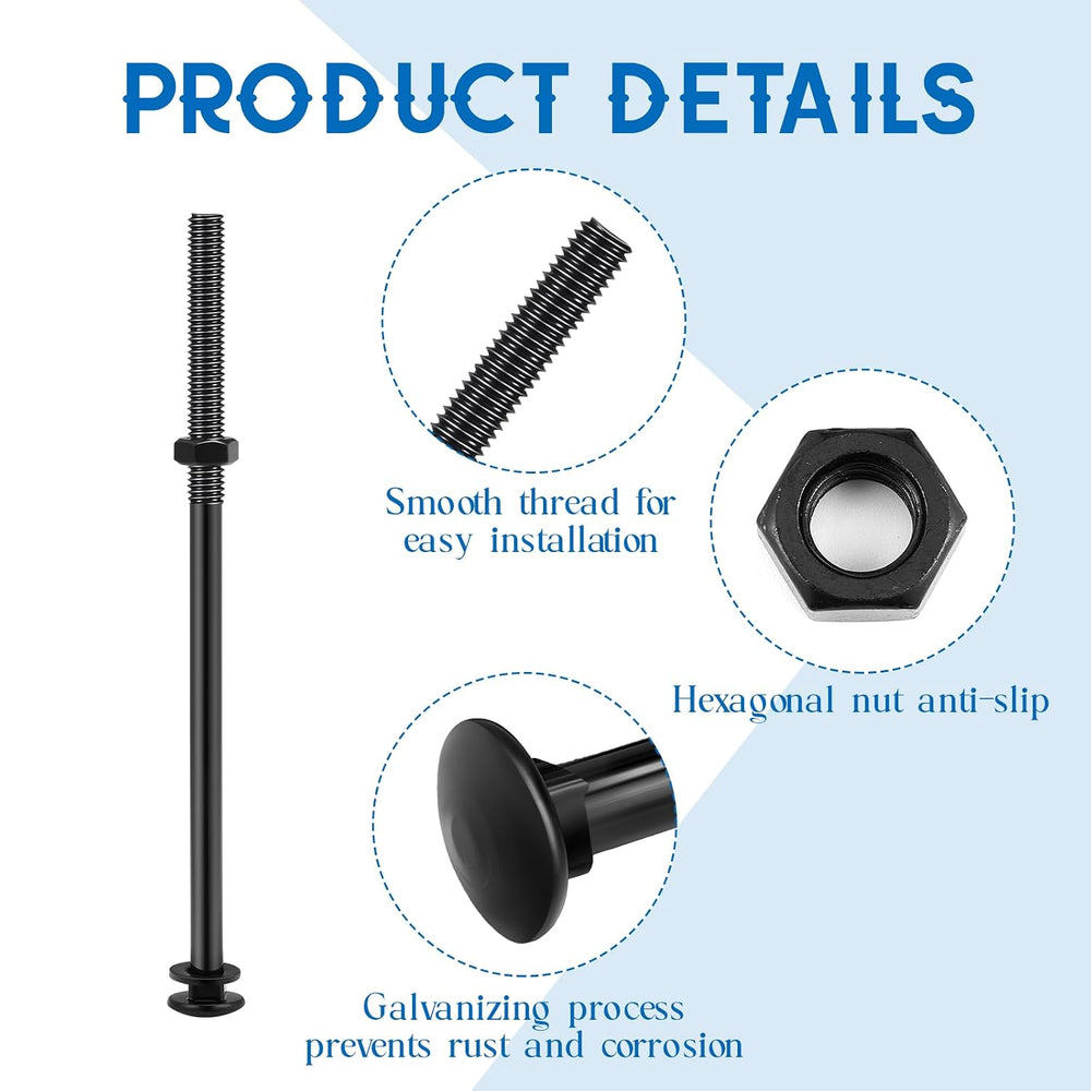 Zonon 12 Sets Carriage Bolt, Black, 1/2 x 10 Inch