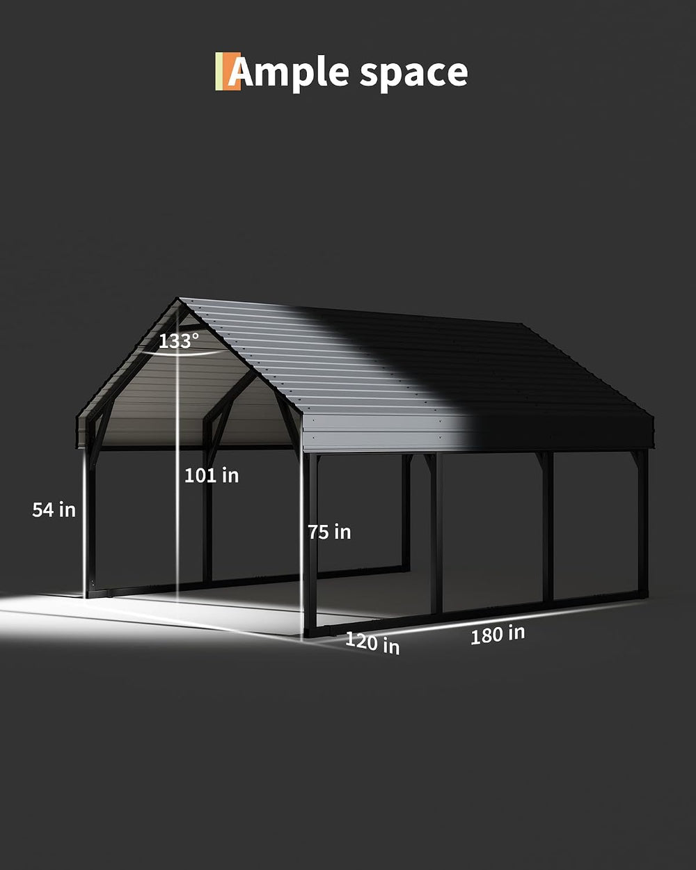 GarveeLife 10x15 ft Metal Carport, Reinforced Frame and Steel Roof for All-We...