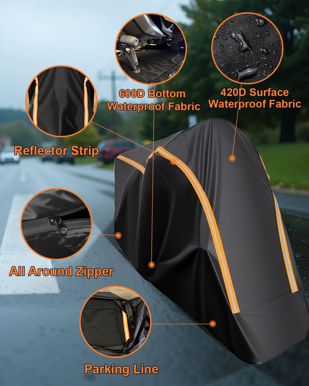 Full Enclosed Motorcycle Cover Waterproof Outdoor Fit Length up to 118"