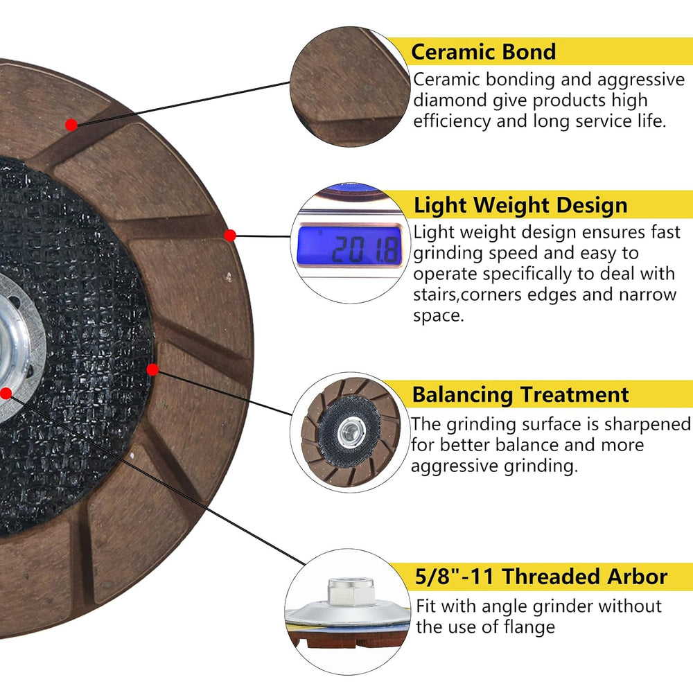 5" Ceramic Bond Diamond Cup Wheel for Concrete, 5/8-11, 100 Grit