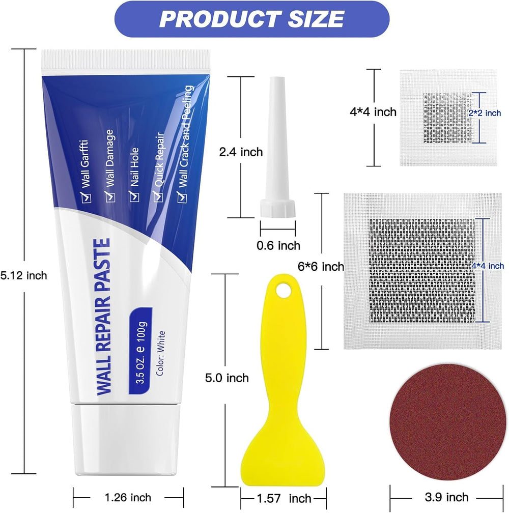 SEISSO Drywall Repair Kit, Wall Mending Agent*3(100g), Wall Patch*4, Scraper ...