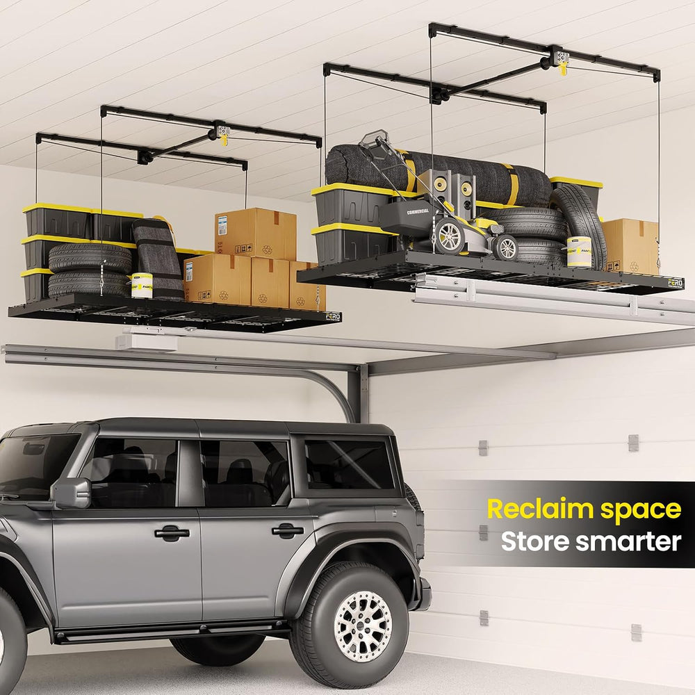 FERO Overhead Garage Storage Rack 4x8, 500 lb Heavy-Duty Capacity