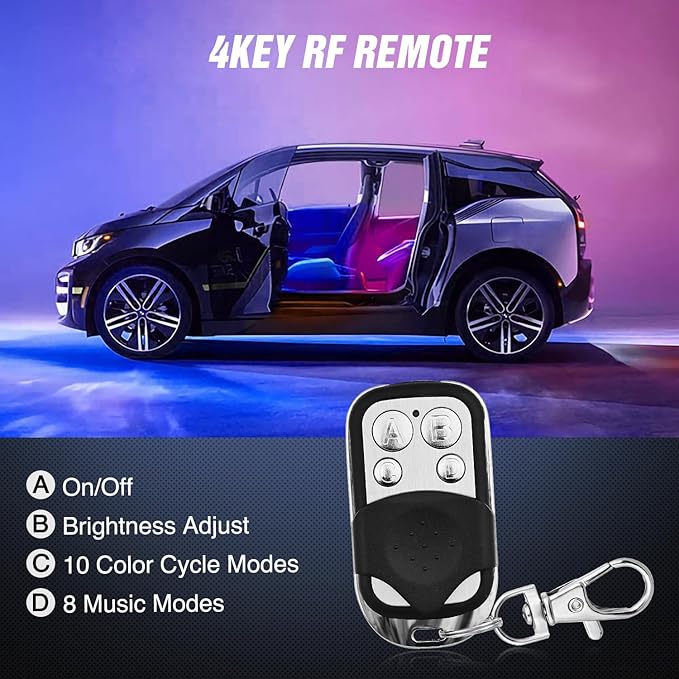 Nilight 4PCS Interior Car Strip Lights Cigarette Lighter Dream Color RGB-IC 12V