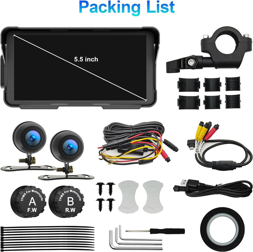 Motorcycle Carplay (Includes 128G SD Card) with Dual Cameras, TPMS, 5.5"...