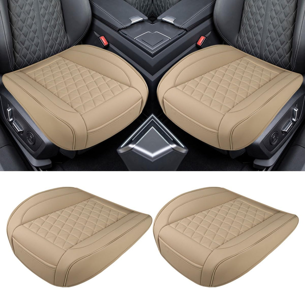 2PCS Luxury Faux Leather Car Seat Cover, Car Seat Cushion, Beige