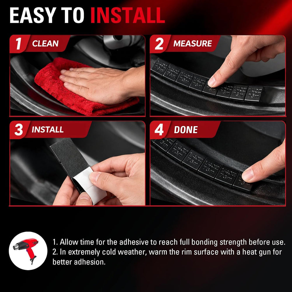 CKAuto 1/4oz, Adhesive Stick-On Wheel Weights, Black, 4 Boxes, 240 oz Case