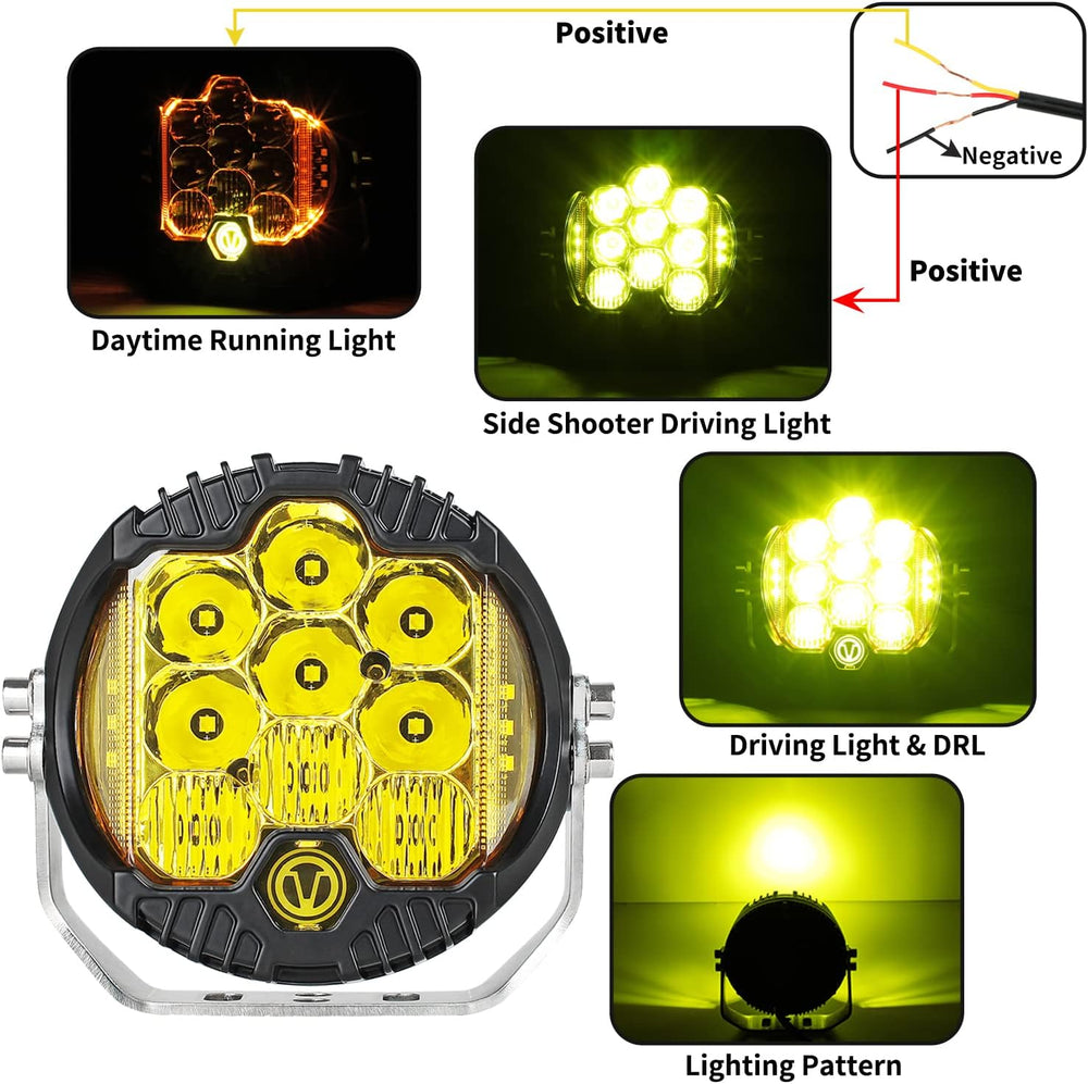 7 Inch 90W Amber Yellow LED Offroad Light with DRL, 8000LM Waterproof Driving...