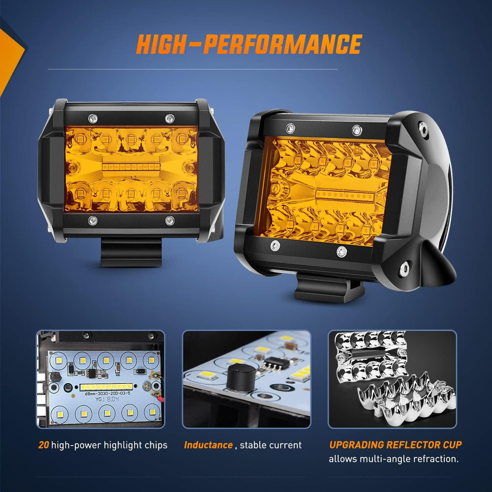 Nilight 2PC 4Inch Amber Led Pods Triple Row 60W Flood Spot Combo Driving Fog ...