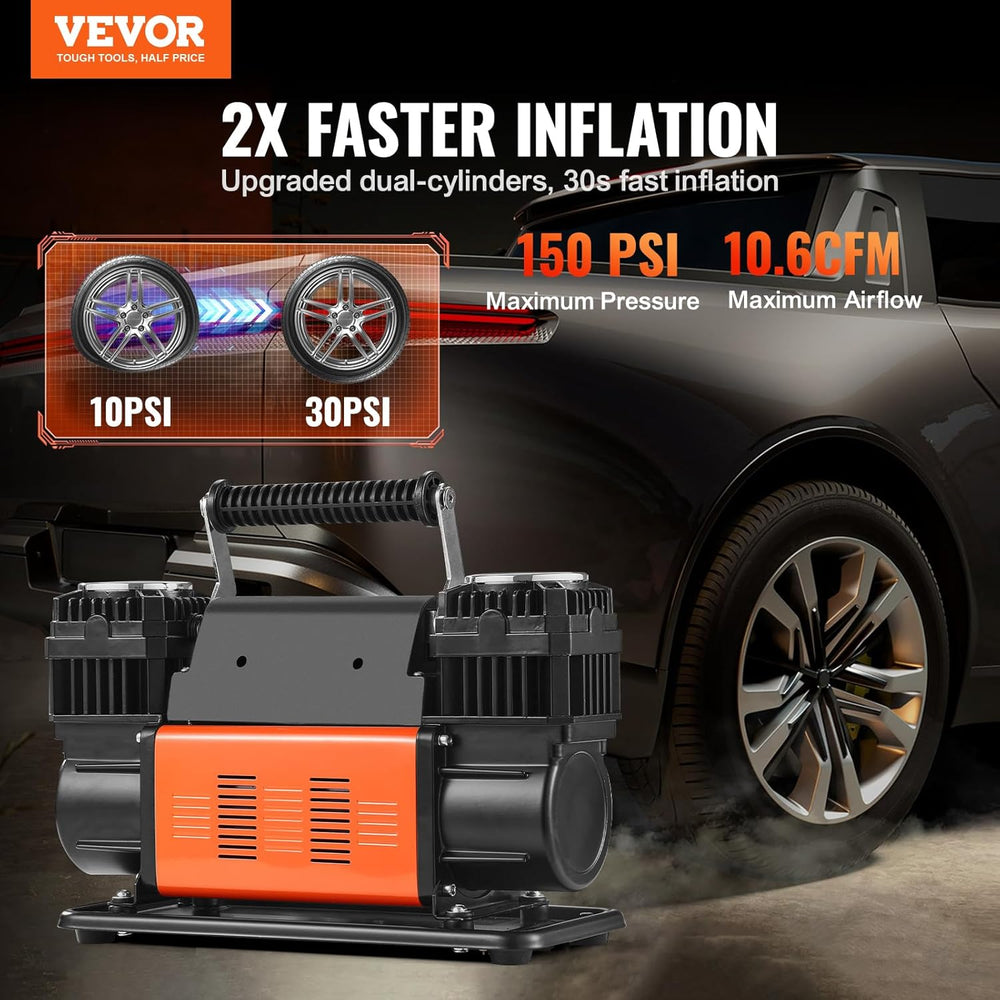 VEVOR 10.6 CFM Heavy Duty Air Compressor, 30s Fast Inflation | 1080W Dual-Cyl...