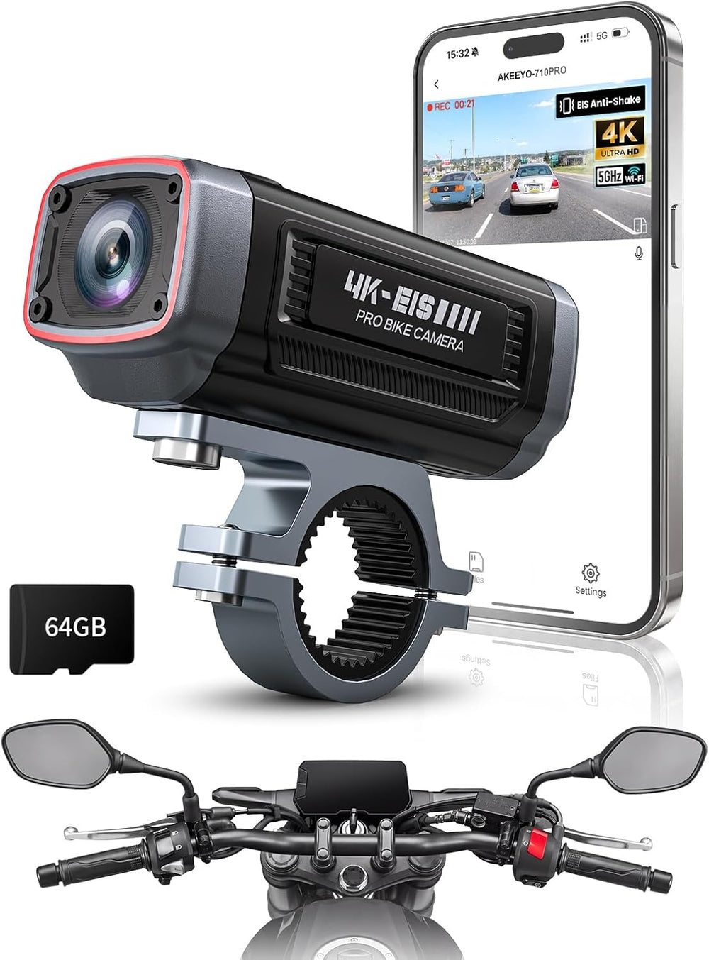 AKEEYO 710Pro EIS Motorcycle Camera with 2K 60FPS, 4K 30FPS 8MP WiFi Dash Cam...