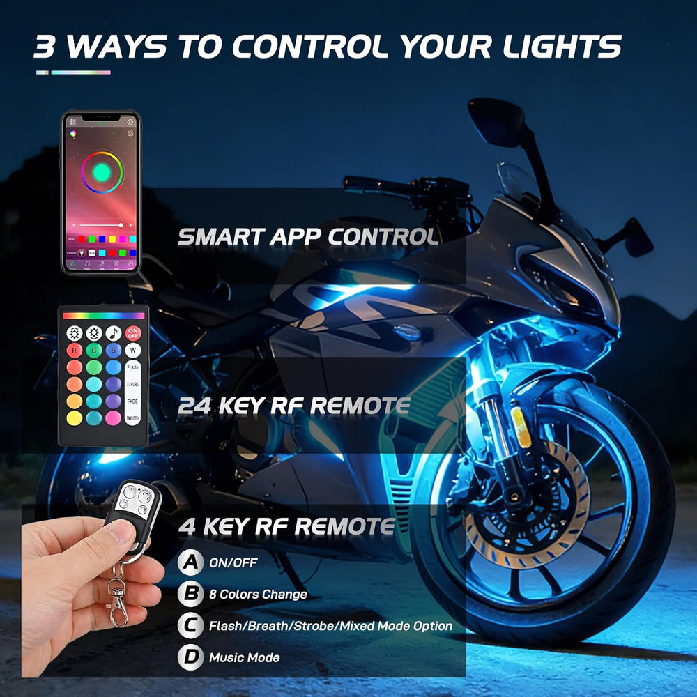 Nilight 8PCS Motorcycle RGB Led Light Kit Waterproof Multi Color Atmosphere N...