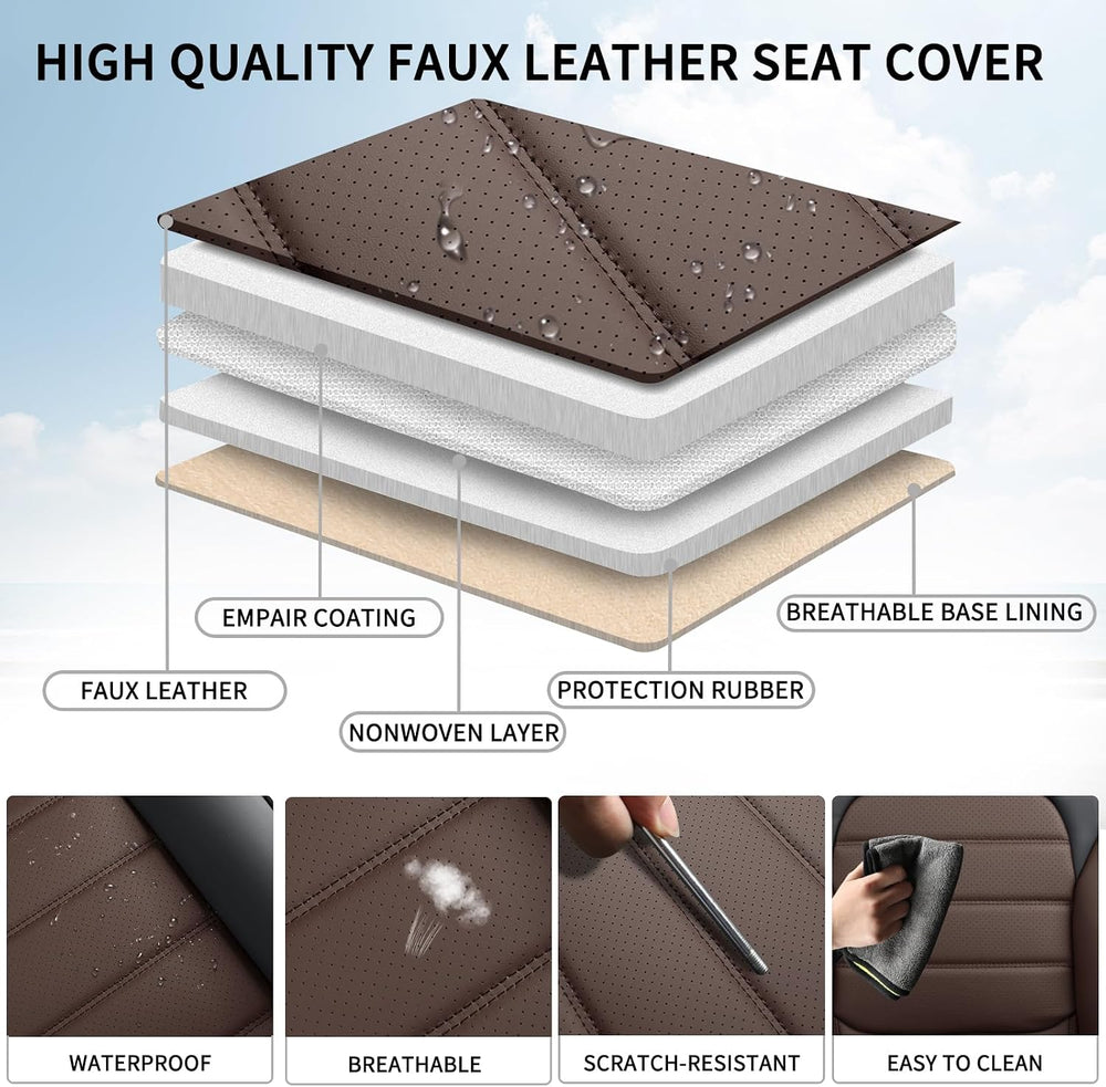 Brown Car Seat Covers Full Set, Universal Faux Leather Seat Covers for Cars 5...