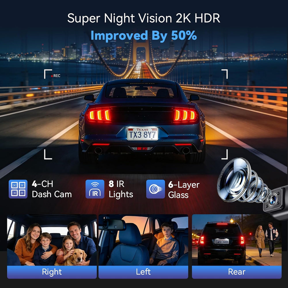 4K 360° 4 Channel Dash Cam Front and Rear Left Right with GPS