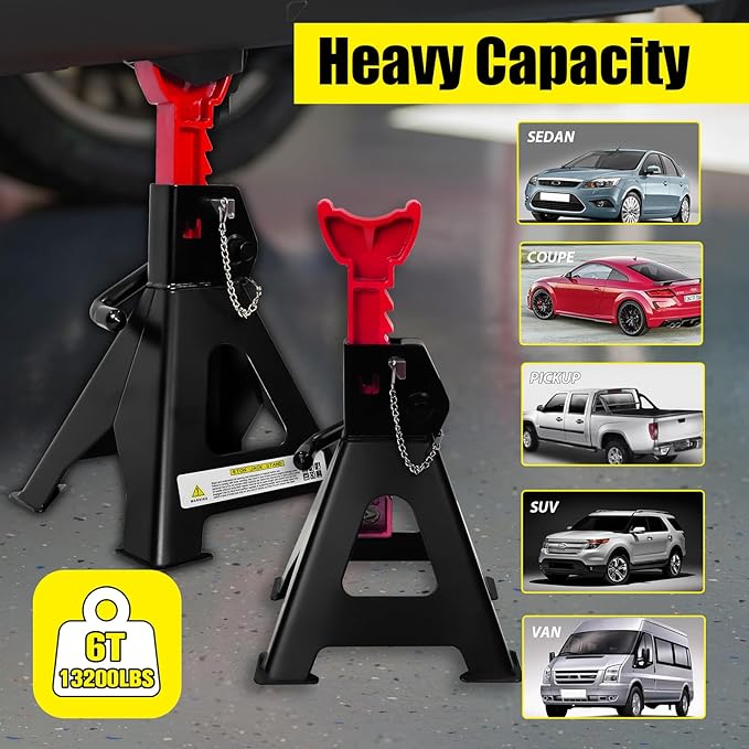 6 Ton Jack Stands, 15.6"-23.4" Adjustable