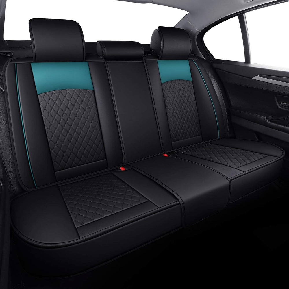 5 Car Seat Covers Full Set Waterproof Leather, Black-Green