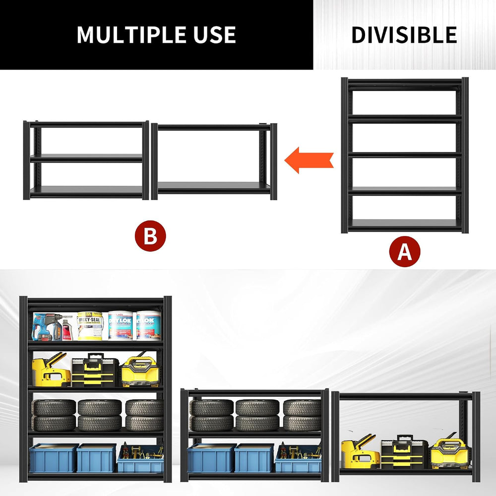 72" H Garage Shelving 2500 LBS Heavy Duty Storage Shelves, Adjustable 5 ...