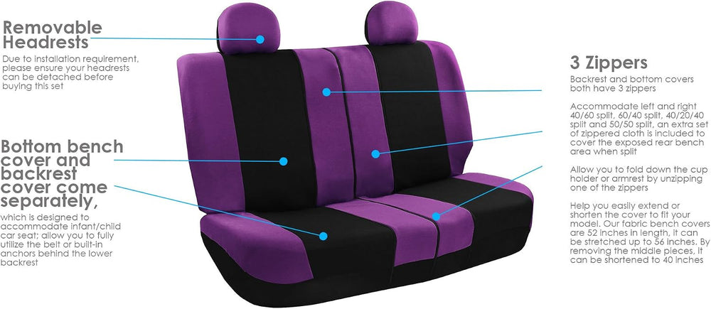 FH Group Car Seat Covers Front Set and Rear Split Function with Steering Whee...