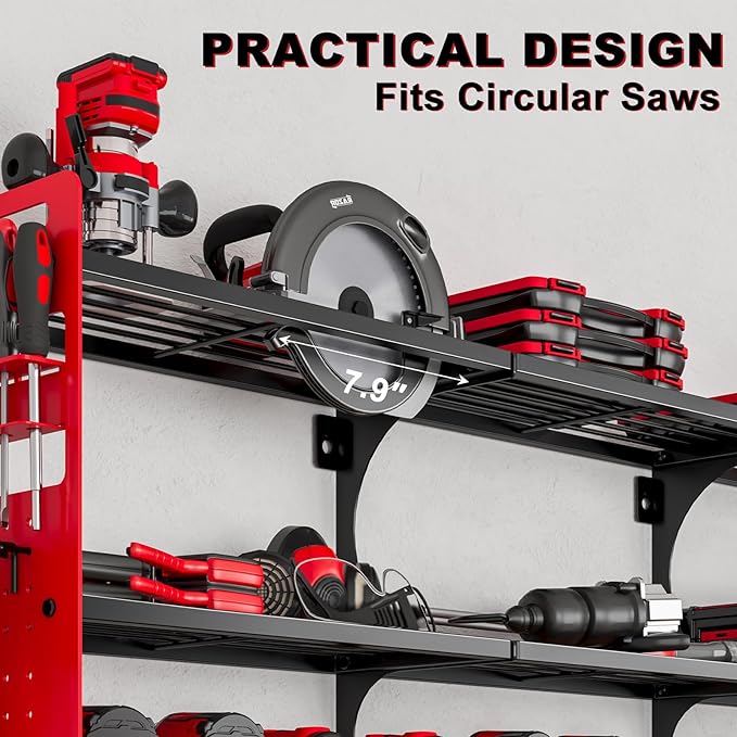 64" Power Tool Organizer Wall Mount, 16 Slots, 3-Tier Drill & Cordle...
