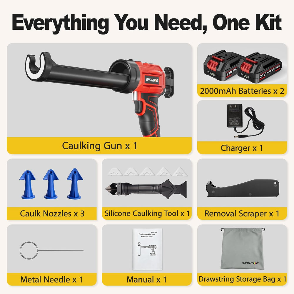 Cordless Electric Caulking Gun Automatic Battery Powered Caulk Gun with 21V 2...