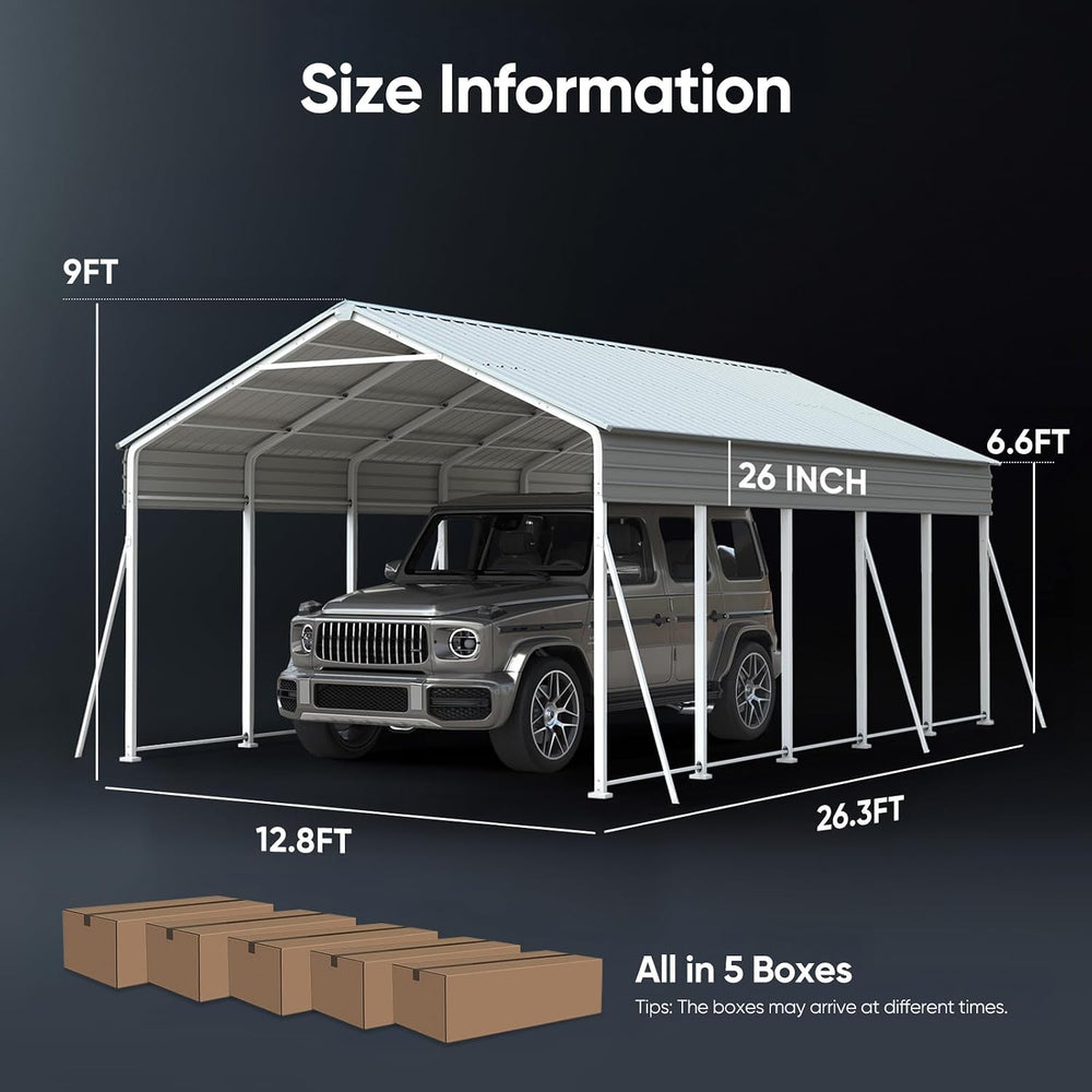 Quictent 13x26 FT Heavy Duty Metal Carport, Reinforced Steel Shelter