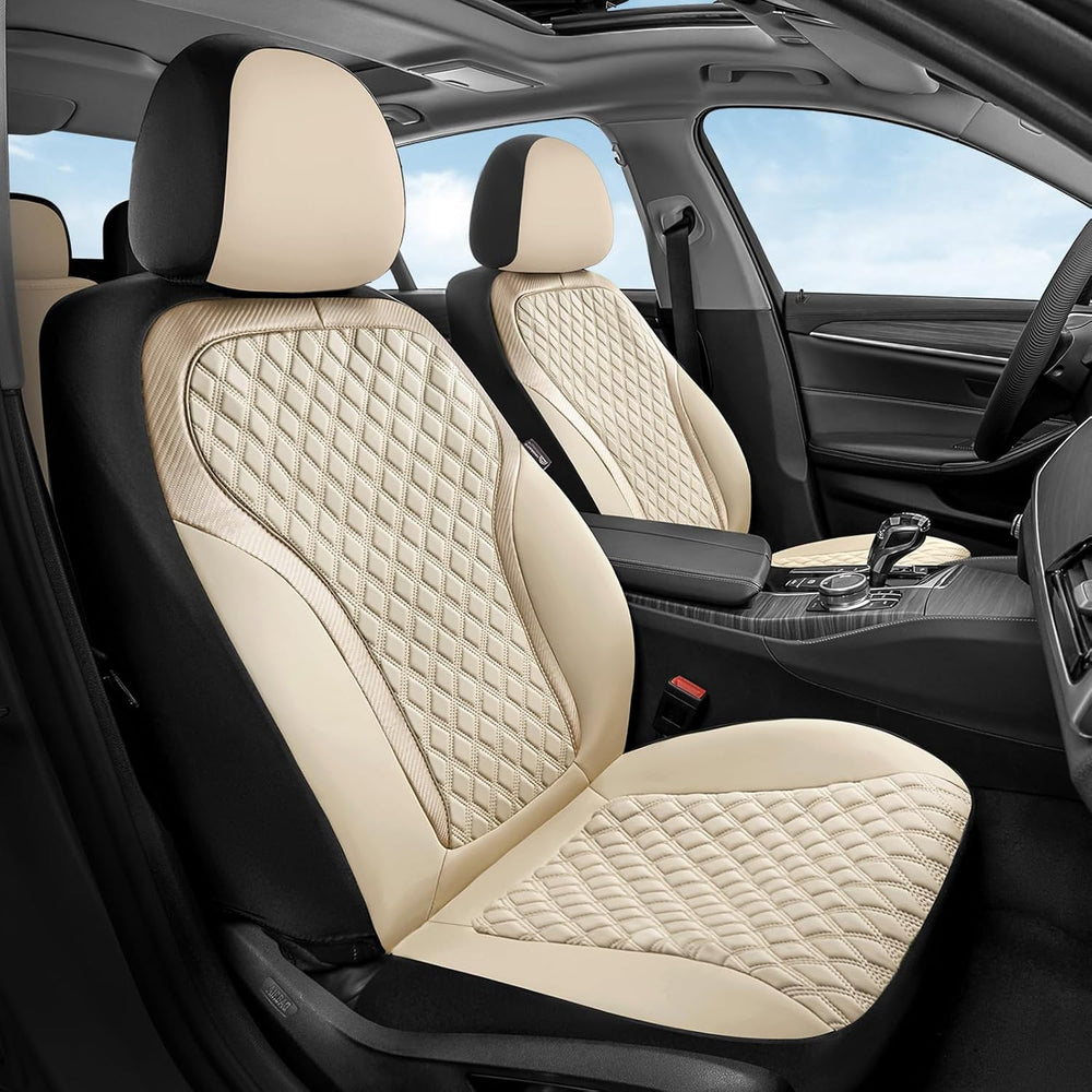 Coverado Front Seat Covers, 2-Pack Luxury Leather Car Seat Cover with Carbon ...