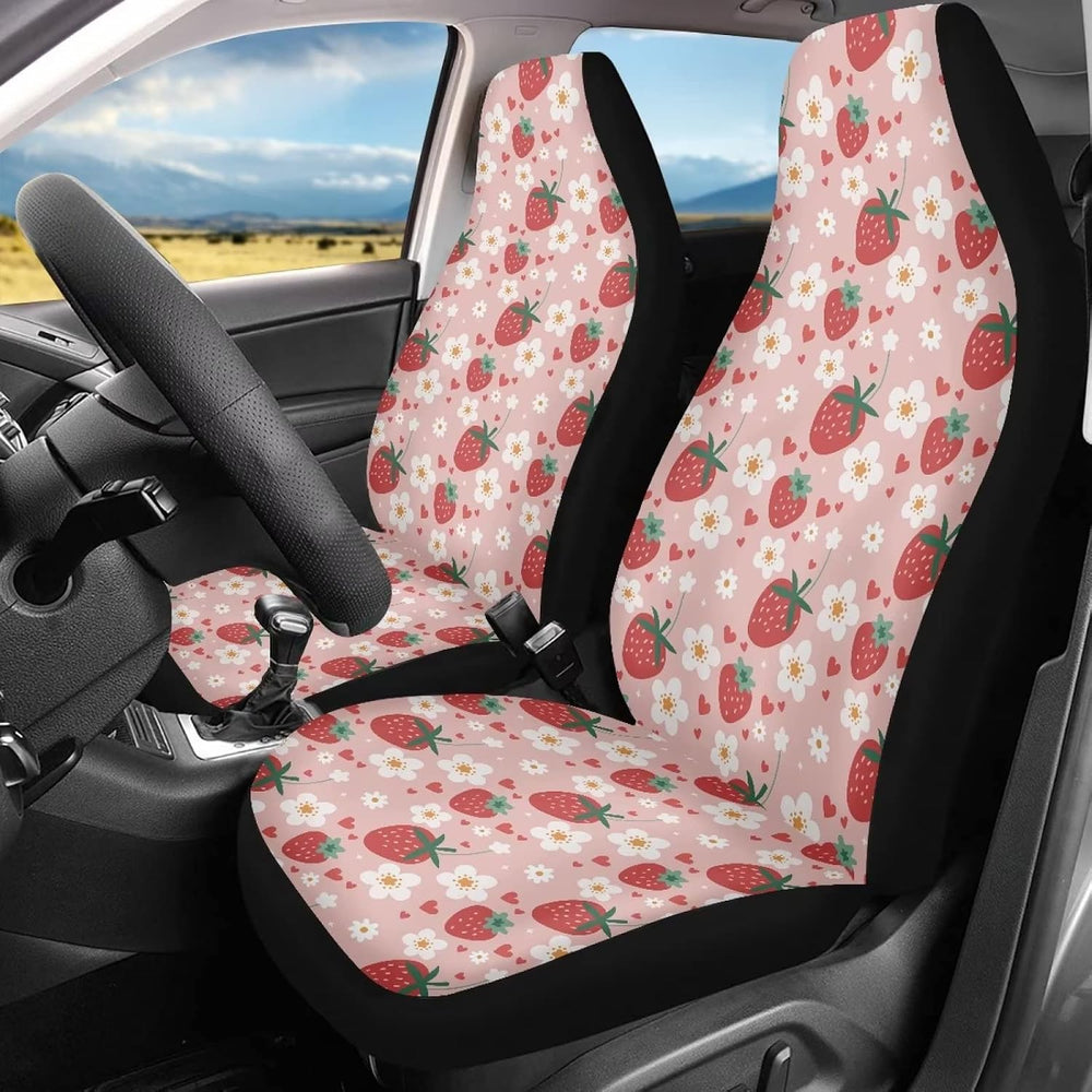 2 Pcs Strawberry Car Seat Covers Set Pink Heart Daisy Strawberry Auto Front S...