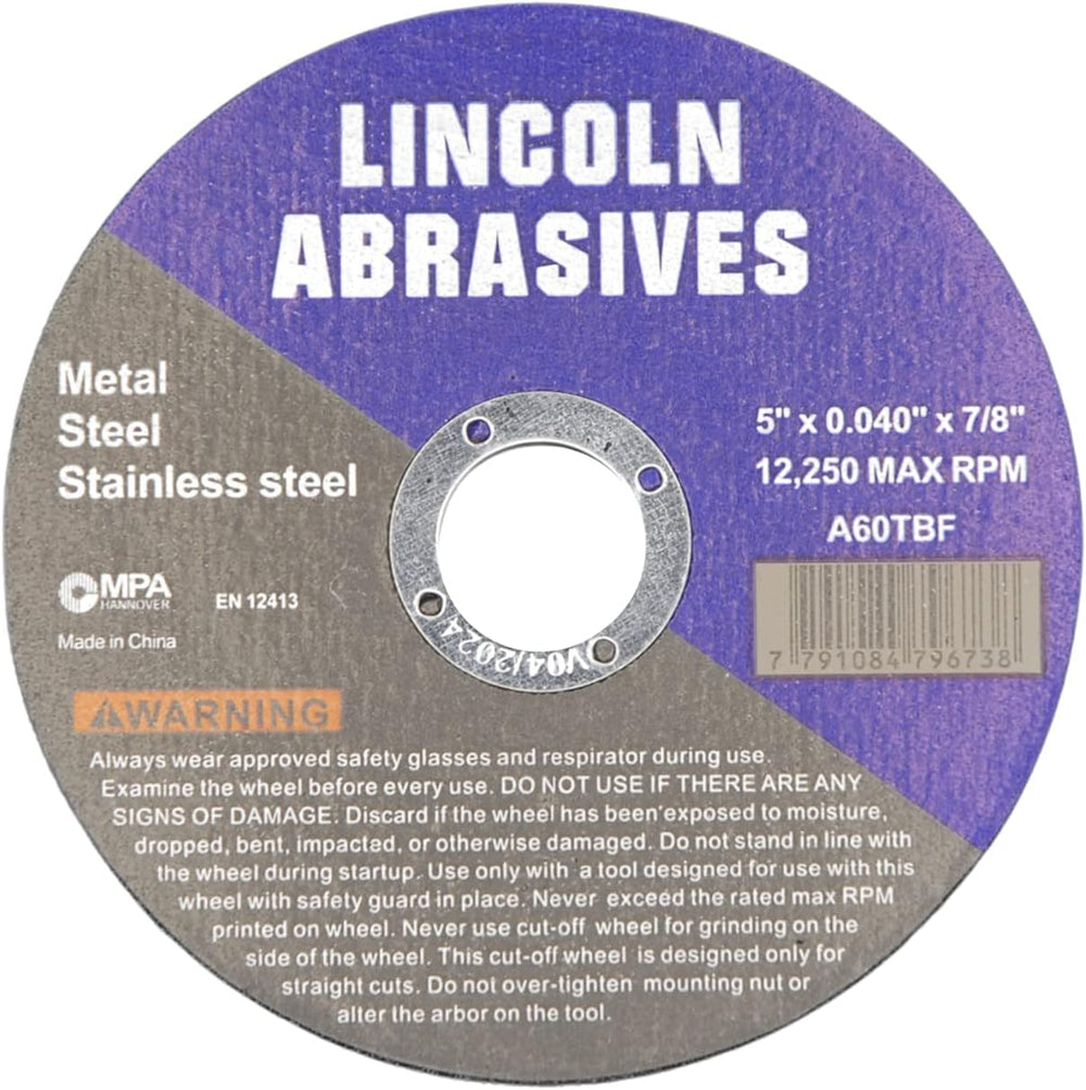 100 Pack 5" Cut-Off Wheels Lincoln Abrasives .040" Metal & Stai...