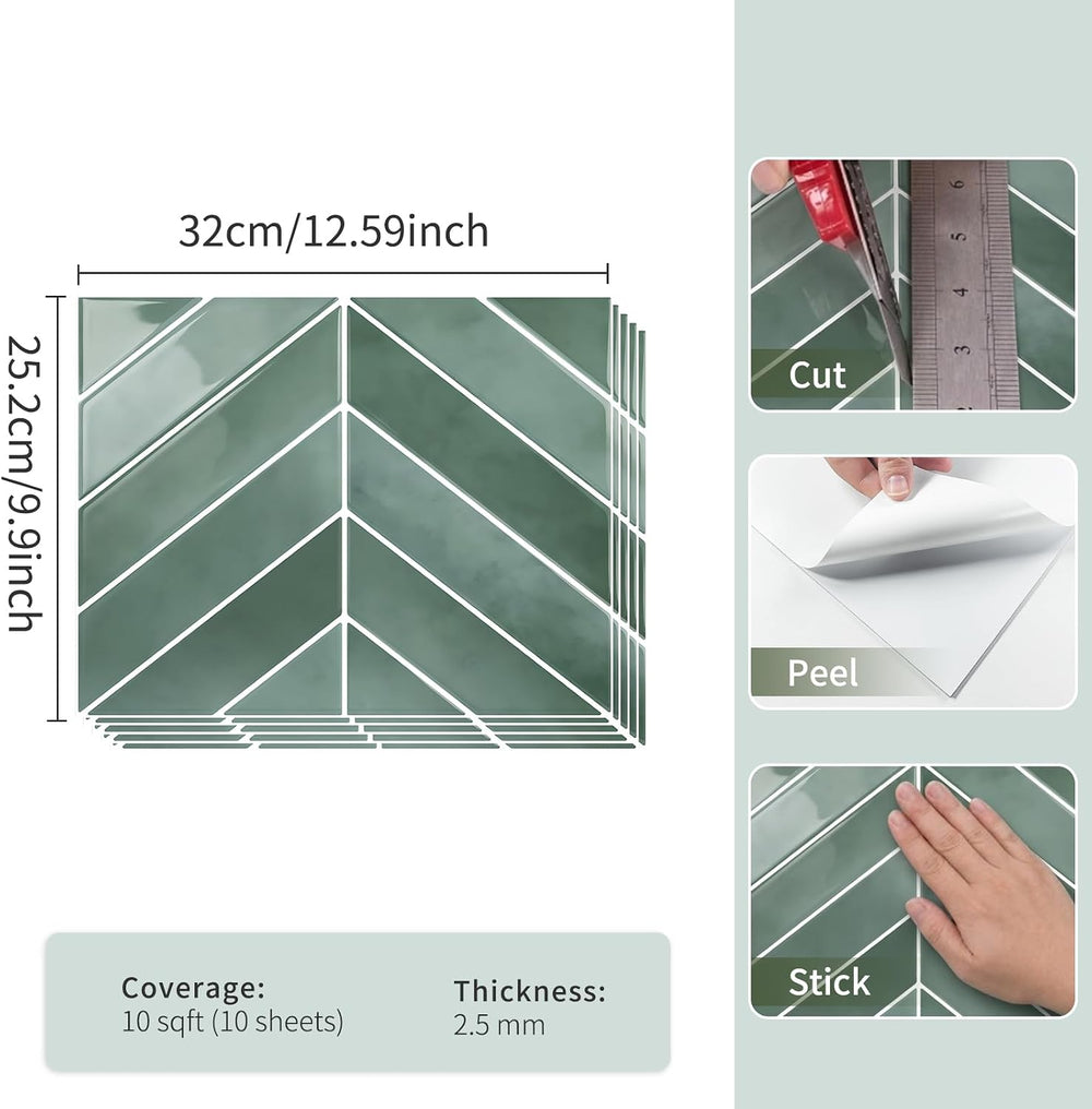 10 Sheets Thicker Herringbone Peel and Stick Backsplash