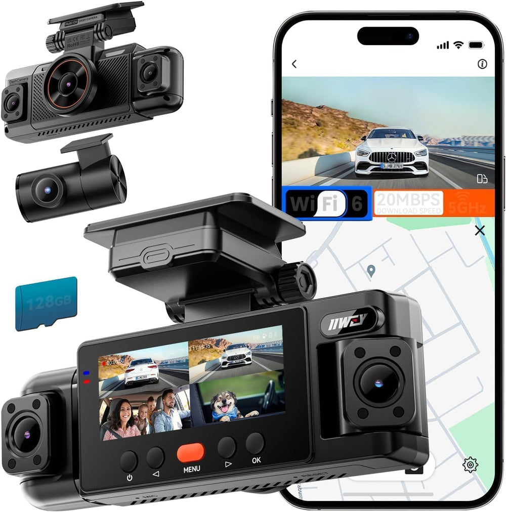 IIWEY N6 360ยฐ Dash Cam 4 Channel, Free 128GB Card, 8 IR Lights Night Vision