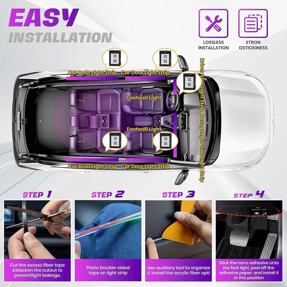 Acrylic Interior Car LED Strip Light with Wireless APP, RGB 18 in 1 with 175 ...