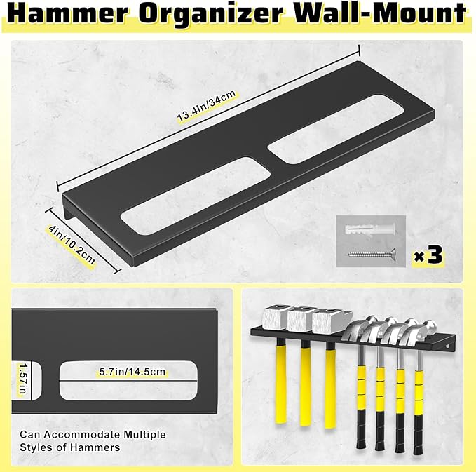 Wall Mount Screwdriver Organizer, Pliers Holder, Hammer Rack, Metal Storage (...