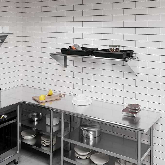 AmGood 14 in. x 48 in. NSF Stainless Steel Tubular Wall Shelf | Heavy-Duty