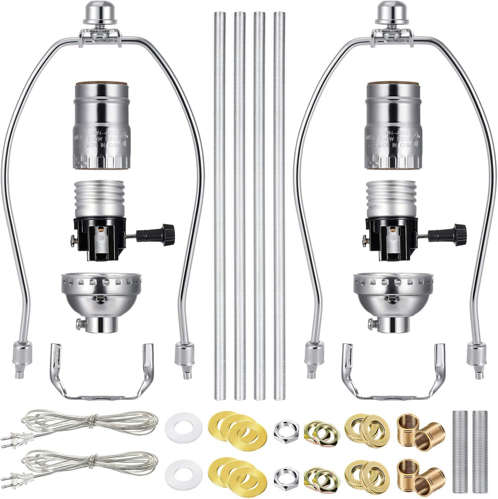 Mudder 2 Sets Lamp Kits with 8 Inch Harp and 3 Way Socket, Silver