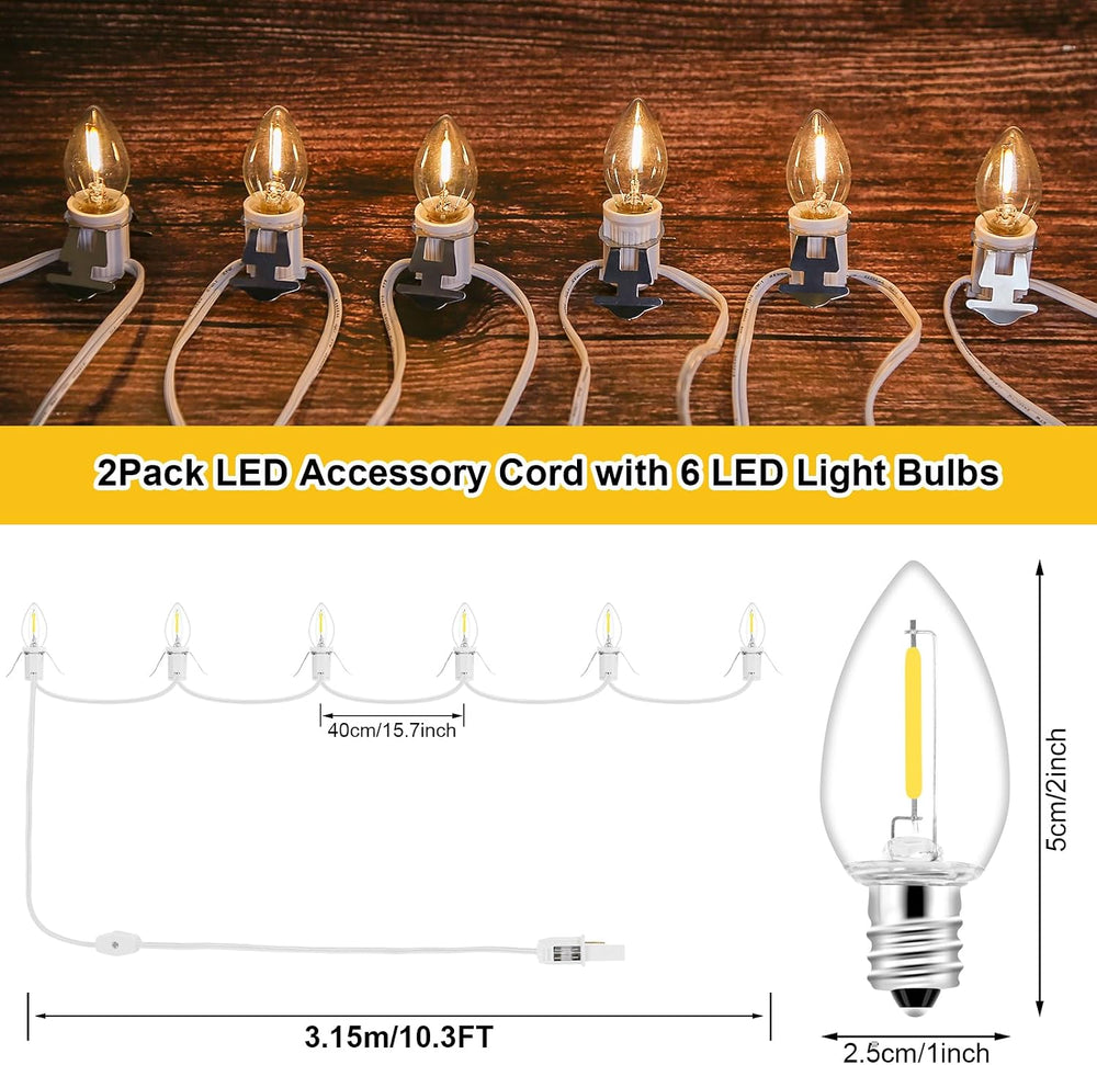2Pack Accessory Cord with 12 LED Light Bulbs Christmas Village String Light 1...