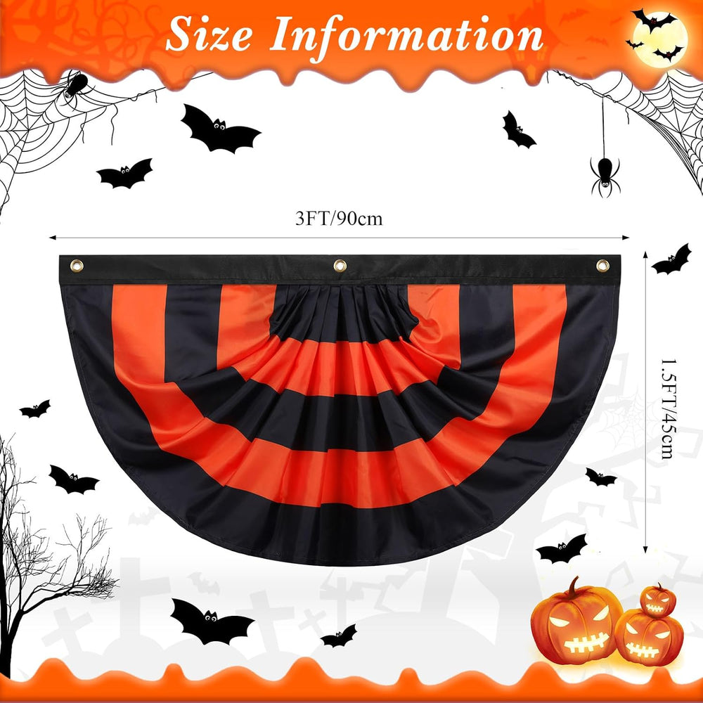 Newwiee 12 Pcs 3 x 1.5 ft Halloween Flag Bunting Half Fan Hanging Pleated Fla...