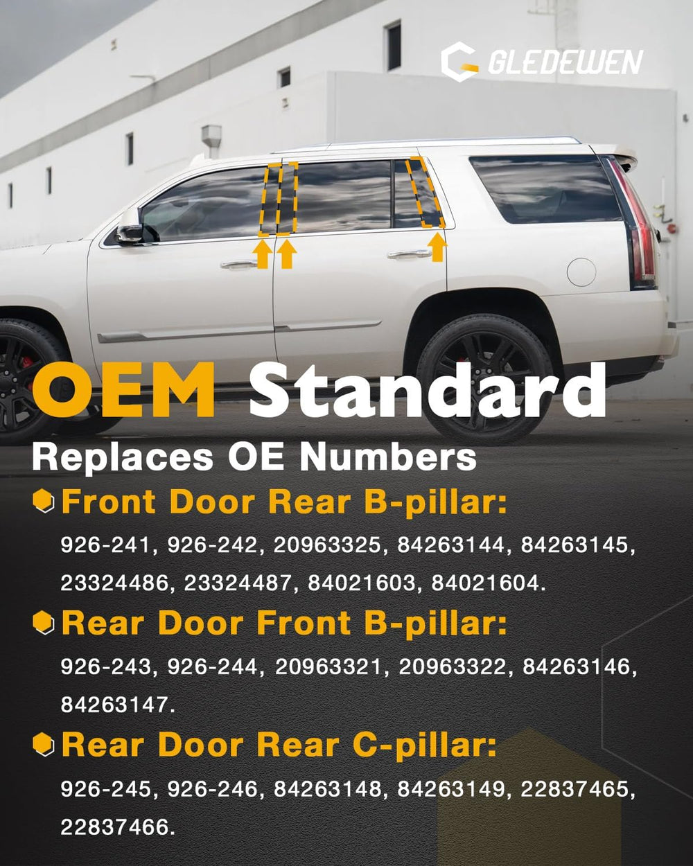 Windshield Trim Molding, B&C Pillar Kit, 2015-2018 GMC Yukon/Cadillac Esc...