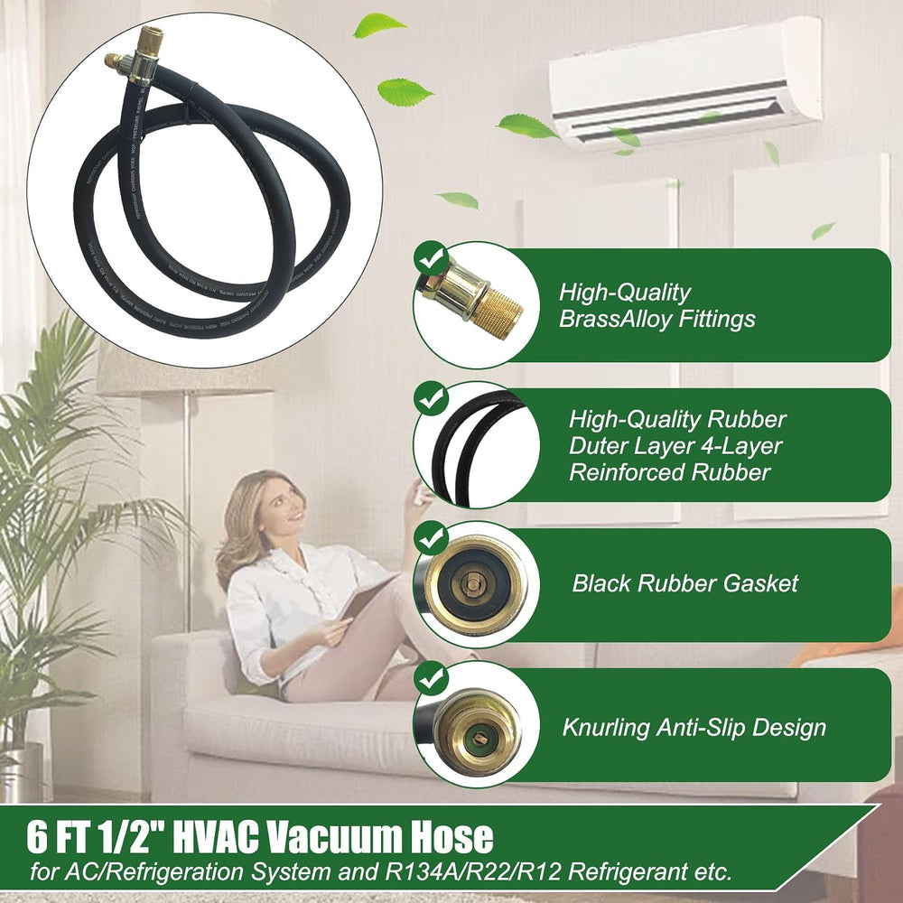 1/2" High Flow Vacuum Hose for Refrigeration, 6FT, 1/2" x 1/4"...