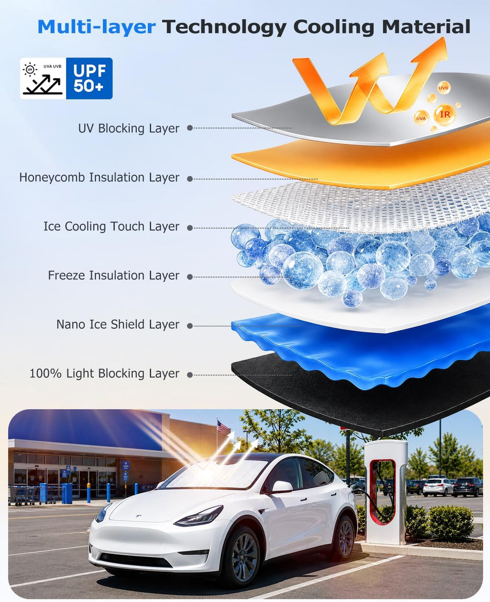 DMJN Front Windshield Sun Shade for Tesla New Model Y, Y & 3 (2017-2026),...