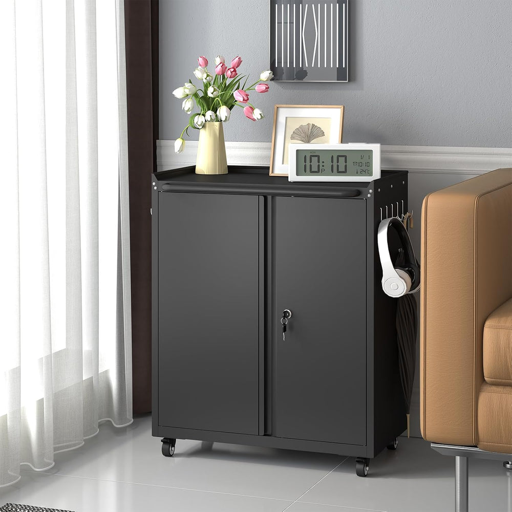 Metal Garage Storage Cabinet with Wheels, Lockable Rolling Tool Cabinet