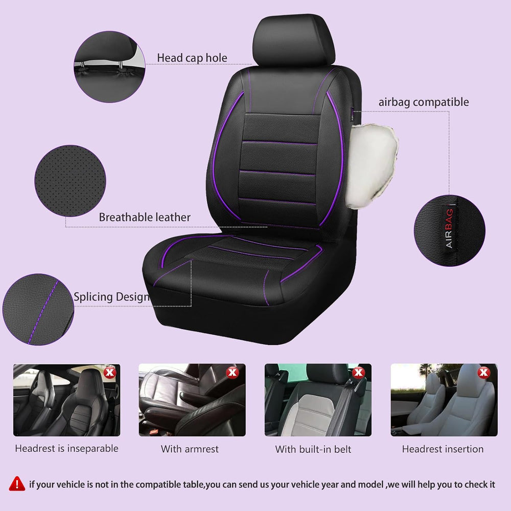 CAR PASS Universal FIT Piping Leather Two Front Seat Covers, Waterproof Faux ...